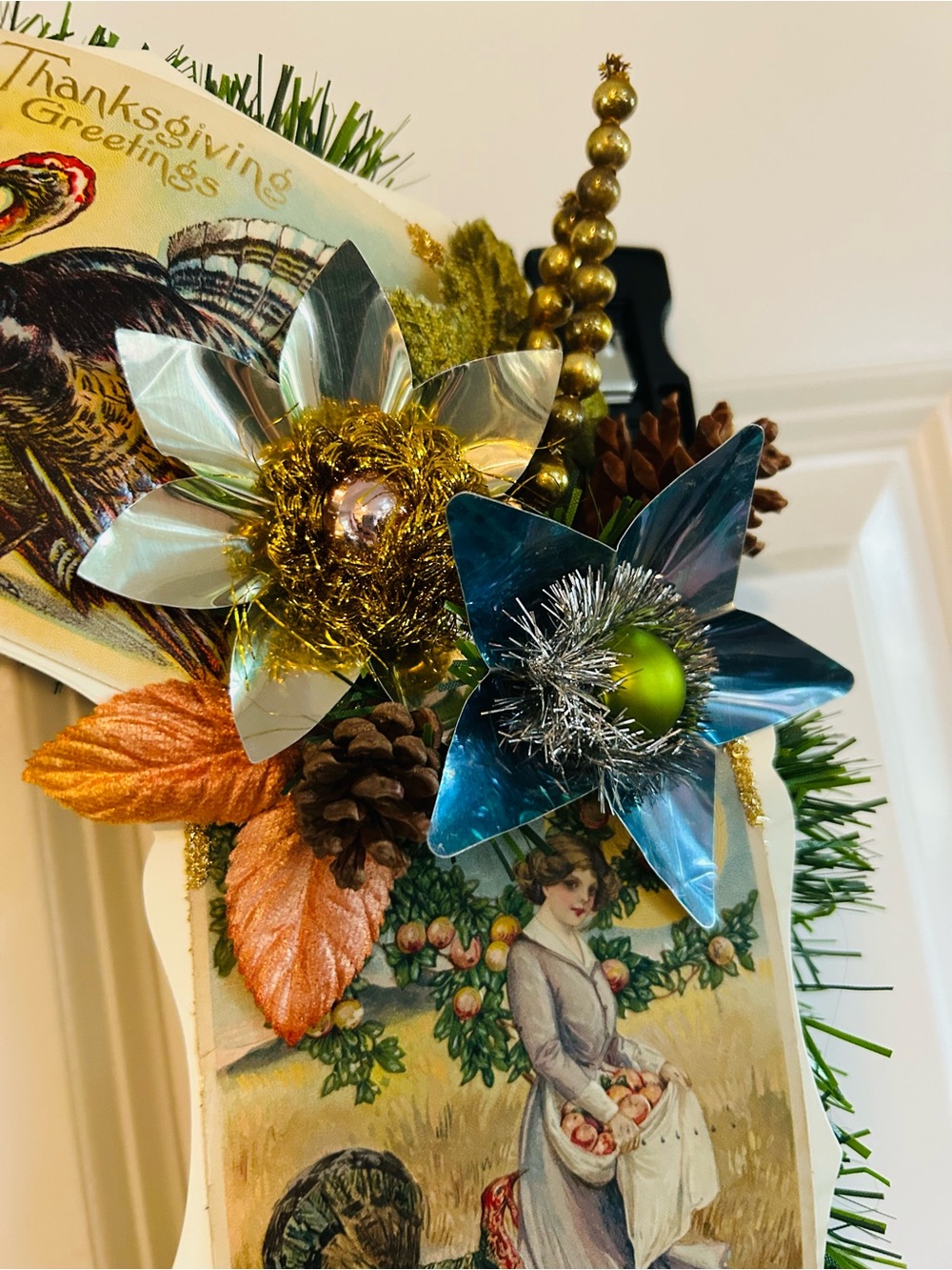 Vintage Repurposed Fall Festive Holiday Wreath - Picture 9 of 16
